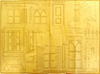 <p>'Plan van de nieuwe venster kozijnen en deuren tot het huijs Sevenaar'. Blad met detailtekeningen door J.T. Übbing gedateerd 29 januari 1827. Dit plan is niet gerealiseerd (Gelders Archief).</p>
